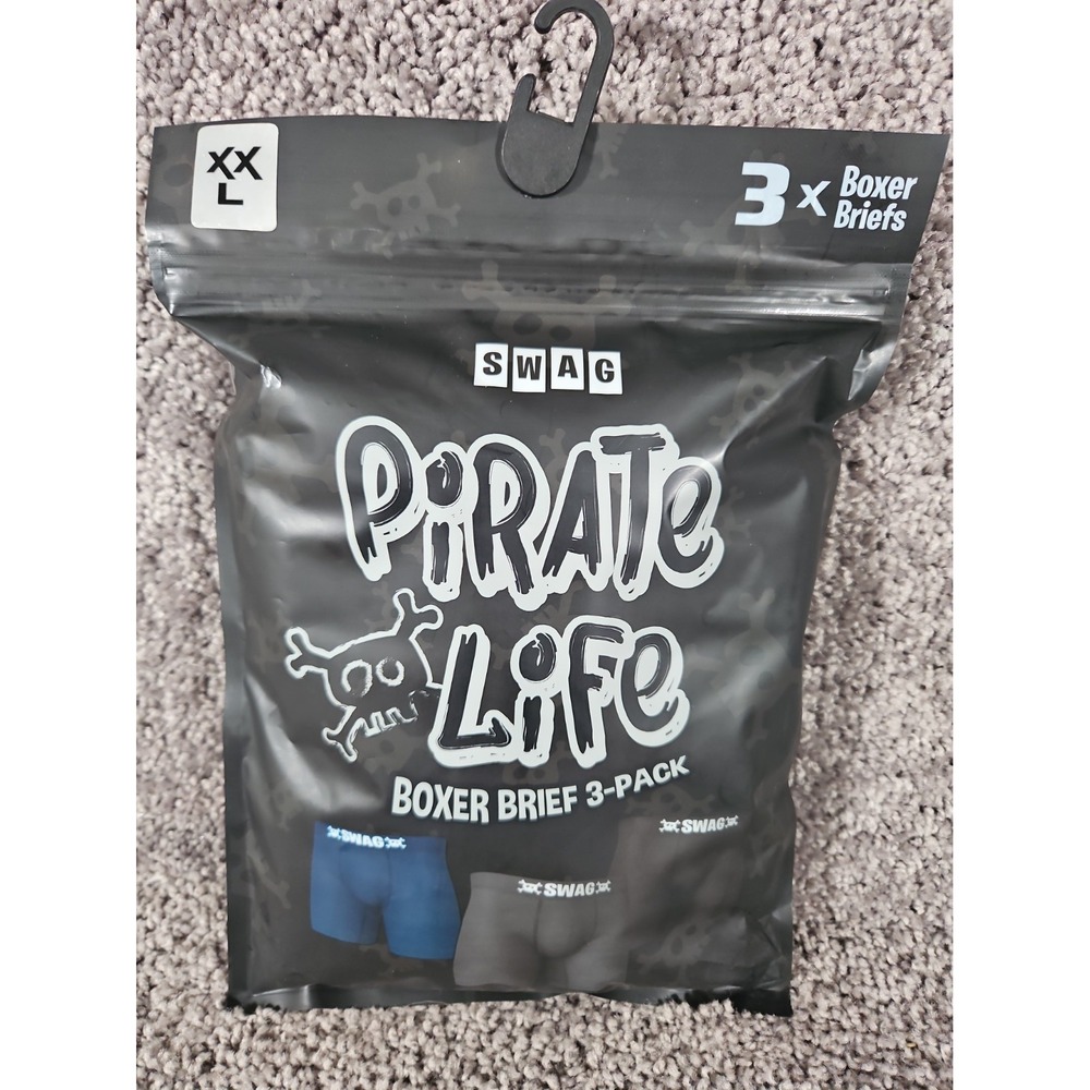 Pirate Life Boxer Briefs 3PK Mens XXL Swag Blue Black Grey Underwear NWT